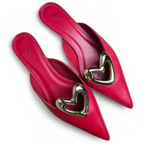 NWOT Maeve Anthropologie Gold Heart Red Leather Mule Kitten Heels Pointed Toe 38
